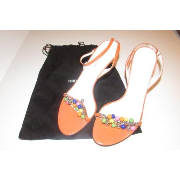 Dolce And Gabbana Tangerine Heels w Multi Color Beads SandalPumps